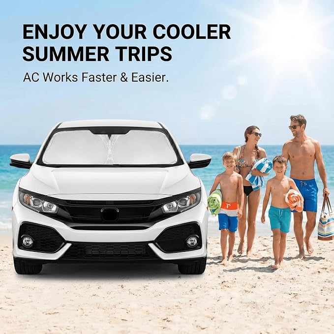 Windshield Sun Shade for Honda Civic 2016-2021 Accessories 4-Layer 240T Front Window Shade Custom Fit Civic Sun Visor Foldable Shade Blocks UV Rays