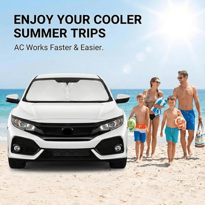 Windshield Sun Shade for Honda Civic 2016-2021 Accessories 4-Layer 240T Front Window Shade Custom Fit Civic Sun Visor Foldable Shade Blocks UV Rays