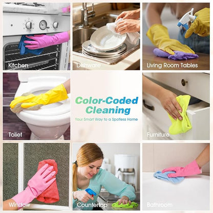 HOMEXCEL Microfiber Cleaning Cloth, 24 Pack Absorbent Cleaning Rags with 8 Color Assorted,Lint-Free Cleaning Towels for Car Kitchen House, 12"X11" (Multi-Color)