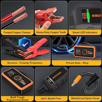 4000A Car Battery Jump Starter with 160PSI Air Compressor & 65W Fast Charger, 24,000mAh 88.8Wh Portable Jump Box (10.0L Gas/10.0L Diesel), 12V Car Battery Booster with Tire Inflator-Vibrant Orange