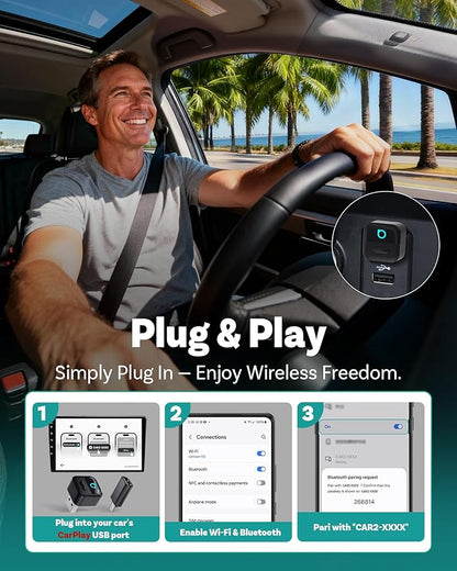 OTTOCAST Mini Pico Wireless CarPlay & Android Auto Adapter, Dual Wireless Conversion, Wi-Fi 6, Bluetooth 5.4, Ultra-Compact, One-Button Phone Switch