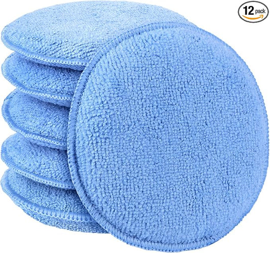 AIDEA Car Wax Applicator Pad, Microfiber Applicator Pad for Buffing & Detail Polishing, 12PK Round Foam Pads for Car Cleaning and Fine Polishing, 5 Inch