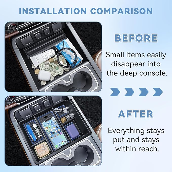 Center Console Organizer Tray Compatible with Chevy Silverado/GMC Sierra 1500/2500/3500HD 2014-2018,15-19 Silverado/Sierra 2500HD/3500HD Accessories Compartment,Full Console w/Bucket Seats ONLY,Blue