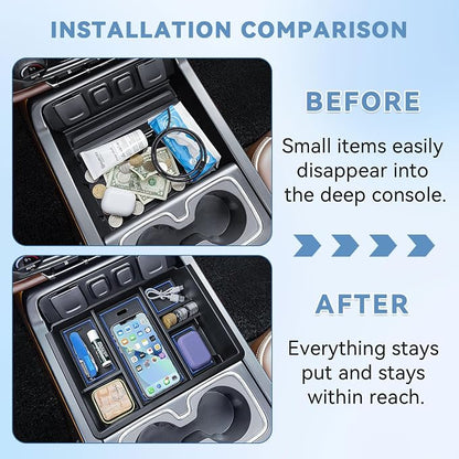 Center Console Organizer Tray Compatible with Chevy Silverado/GMC Sierra 1500/2500/3500HD 2014-2018,15-19 Silverado/Sierra 2500HD/3500HD Accessories Compartment,Full Console w/Bucket Seats ONLY,Blue