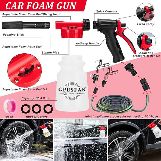 39Pcs Car Wash Cleaning Kit with Foam Gun Sprayer Detailing Brushes Collapsible Bucket Windshield Cleaning Tool Tire Brush Towels Complete Interior Exterior Detailing Set for Car