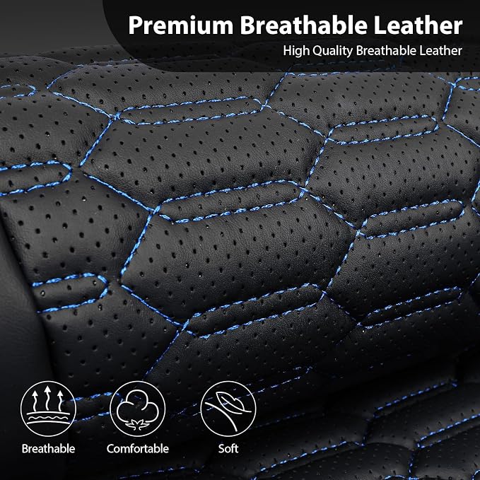 CAR PASS 3D Foam PU Leather Car Seat Covers Front Seats, Blue Faux Leather Front Seat Covers for Car, Universal Fit for SUV Truck Sedan Automotive, Armrest Airbag Compatible,Black and Blue