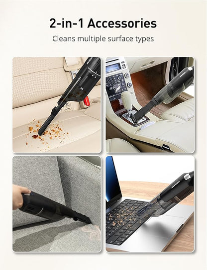 Aspiron Cordless Handheld Vacuum, 24KPA Powerful Car Vacuum, 2-Speed, 2 Charging Methods, Wireless Charger, Ergonomic Handle, Portable Rechargeable Vacuum Cleaner for Car, Home, Black Grey