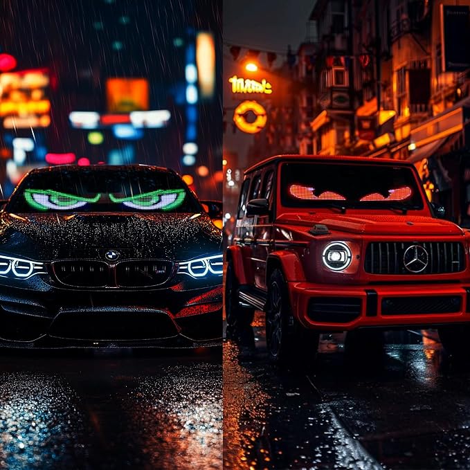 2Pcs Devil Eyes Light for Cars | LED Eyes for Truck Windshield | Flexible Scrolling Programmable LED Sign | Can Edit Text/Graffiti/Animations