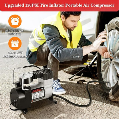 Car Emergency Roadside Kit,Vehicles Truck Road Side Safety Tool Kit with Air Compressor,Women Men Auto Winter Essentials Assistance Survival Kit with Jumper Cables First Aid Kit Blanket Shovel