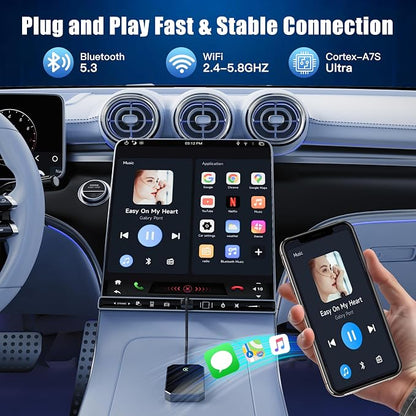 2026 Upgraded Wireless CarPlay Adapter for iPhone – Convert Factory Wired to Wireless Plug-and-Play USB-A/USB-C, No Latency Siri/HD Nav, Compatible with Car with Wired CarPlay & iOS 10+