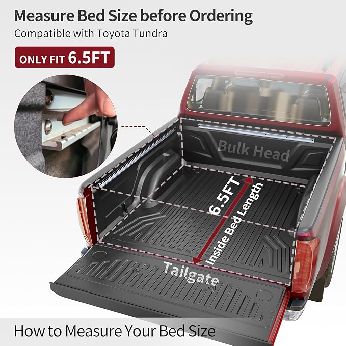 OEDRO Soft Quad Fold Truck Bed Tonneau Cover Compatible with 2022 2023 2024 2025 2026 Toyota Tundra(Excl.Trail) 6.5 ft Bed with Deck Rail System