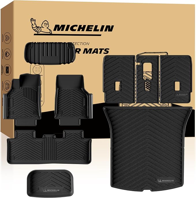 Michelin Vehicle Mat, All-Weather TPE Custom Fit Liner for Tesla Model Y 5 Seat Standard Floor Mats 2025-2027 (9 Piece), Not Fit Premium or Performance, Premier