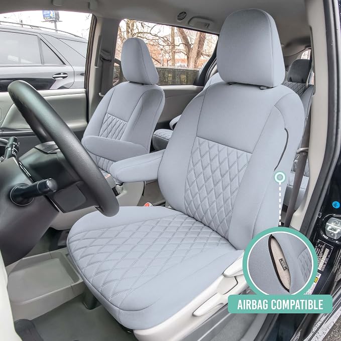 FH Group Custom Fit Car Seat Covers Specifically Made for 2011-2020 Toyota Sienna 7 Seater with Ultraflex Neoprene Water Resistant Automotive Seat Covers - Full Set Solid Gray