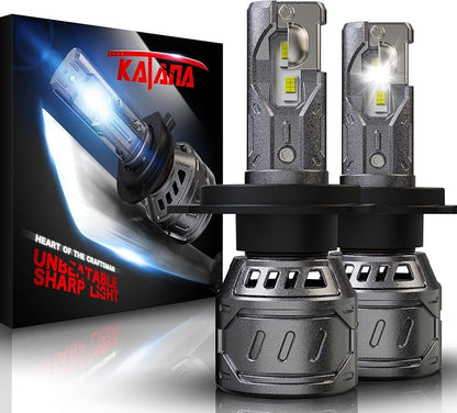 Katana H4 Bulbs, 9003 Light Bulb 400% Brightness 6500K Xenon White Extremely Super Bright Plug and Play Mini Size Fog Light,Pack of 2