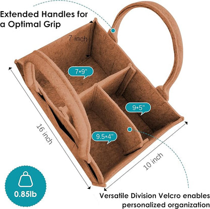 Cute Castle 2 Pack Diaper Caddy Organizer - Portable Baby Caddy Organizer with Handle, Nursery Storage Bin and Car Organizer for Girls, Boys - Baby Gift Basket - Caramel, Large