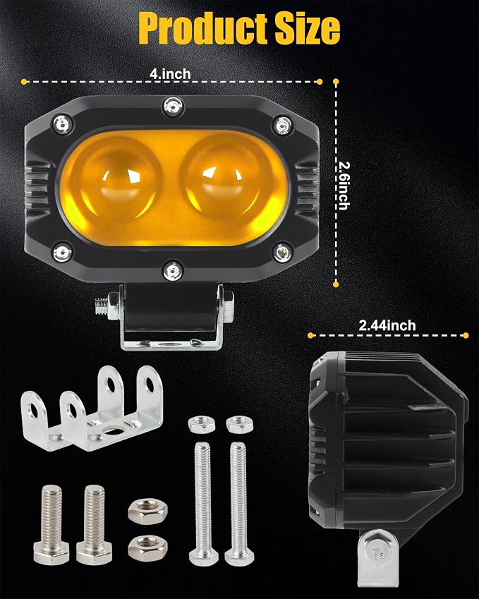 4 Inch LED Pod Lights, 48W Square Offroad Driving Lights Super Bright 120° Amber Spotlight Combo Beam LED Auxiliary Light Bar with Wiring Harness Kit for Motorcycle Jeep Wrangler Truck Pickup ATV UTV