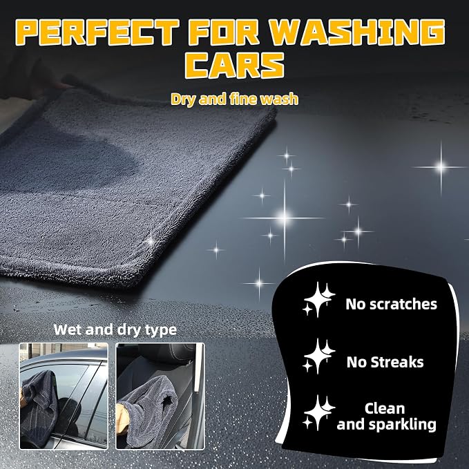 2-Pack Double-Twist Pile Microfiber Towels for Cars 1300 GSM Car Drying Towels (23.62" x 15.75") Ultra Absorbent Microfiber Towel, Streak-Free & Scratch-Free Car Cleaning Supplies with Edgeless Design