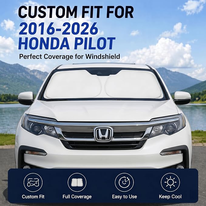 Windshield Sun Shade Sunshade for Honda Pilot 2016-2026 | Custom Fit Windshield Cover, Blocks UV Rays, Double-Layer Heat Shield, Durable Frame, Easy Fold & Storage
