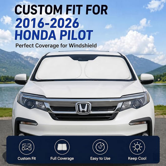 Windshield Sun Shade Sunshade for Honda Pilot 2016-2026 | Custom Fit Windshield Cover, Blocks UV Rays, Double-Layer Heat Shield, Durable Frame, Easy Fold & Storage