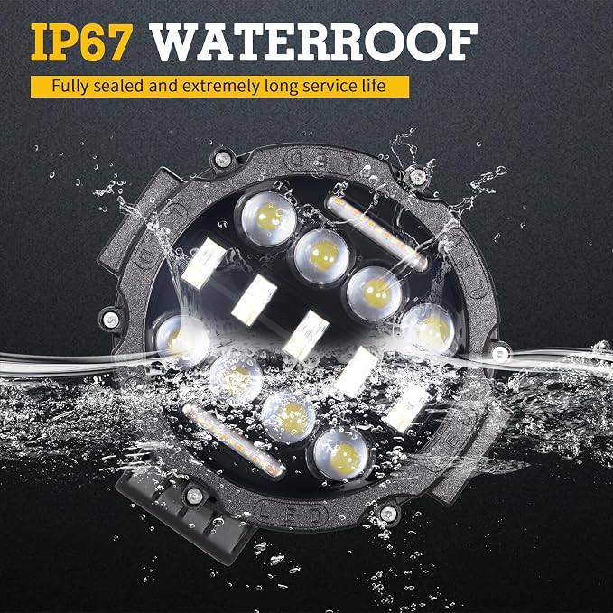 2PCS Round LED Work Light 7 Inch 75W, Spot Flood Spot Combo LED Light Bars Fit for Pickup Truck Jeep ATV UTV SUV