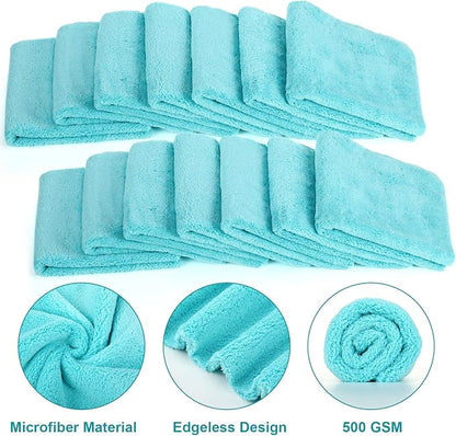 Shimeyao 30 Pcs Edgeless Microfiber Plush Towels for Cars Detailing Drying Wash Polishing Absorbent Cleaning Cloths, 500 GSM (16 x 16 Inch,Teal Blue)