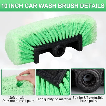 Vesici 1 Pcs Car Wash Brush Head with Soft Detailing Bristle Flow Thru Car Cleaning Brush Exterior Cars Wash Equipment for Auto Truck RV Boat Camper Washing, 10 Inch (Green)