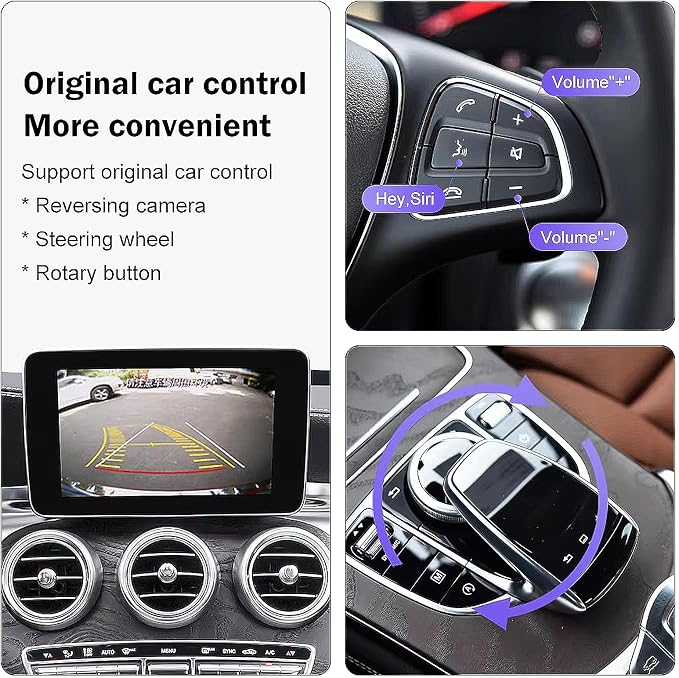 Wireless Carplay/Android Auto Adapter for Mercedes Benz A B CLA GLA C E ML GL GLK SLK, with NTG 5.0 System with Bluetooth, USB, Mirroring, Camera, Voice Control for Mercedes Benz Accessories