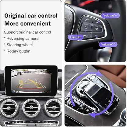 Wireless Carplay/Android Auto Adapter for Mercedes Benz A B CLA GLA C E ML GL GLK SLK, with NTG 5.0 System with Bluetooth, USB, Mirroring, Camera, Voice Control for Mercedes Benz Accessories