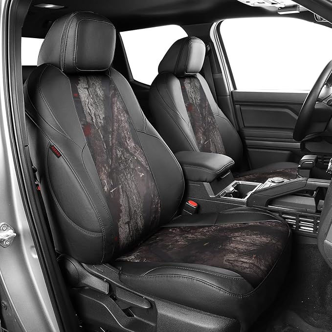 EKR Tacoma Leather Car Seat Covers Custom Fit for Toyota Tacoma 2012 2013 2014 2015 (Regular Seats) - Truck Seat Covers Full Set,Faux Leather(Black/Woodland Camo)