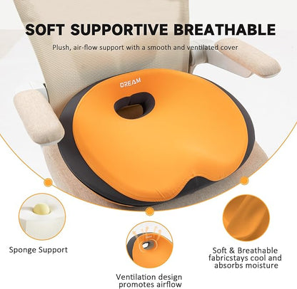 Donut Pillow Seat Cushion with Memory Foam for Tailbone Pain & Sciatica Relief - Ergonomic Hollow Office Chair Pad with Breathable Cover for Home Car Driving