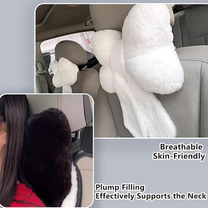 Car Neck Pillow 2PCS Plush Bowknot Car Headrest Pillow – Comfortable Neck Support for Driving Soft Touch Fabric Car Pillow Cute Interior Decor (Black)