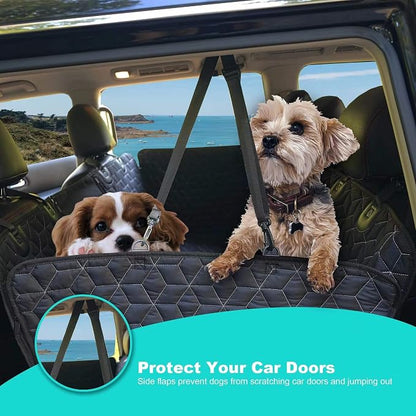 Meginc Dog Car Seat Cover for Back Seat, 54" Waterproof Dog Car Hammock with Mesh Window and Side Flaps, 600D Oxford Fabric Pet Seat Protector for Cars, SUVs & Mid-Size Trucks, Black