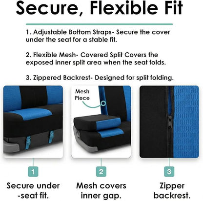 FH Group Automotive Seat Cover Trendy Elegance for Back Seat Blue Car Interior Accessories for SUV, Sedan & Van Universal Fit Combo Rear Seat Cover Split Bench Car Seat Protector for Dogs and Kids