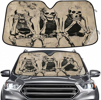 Windshield Sun Shade Shabby Skull Skeletons Front Window Block UV Shades Visor Reflective Retractable for Car SUV Trucks