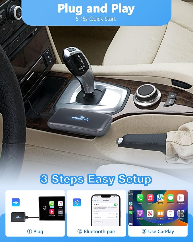 Wireless CarPlay Adapter for iPhone, Converts Wired to Wireless CarPlay, Upgraded Car Play Adapter for Apple Plug and Play for Factory Wired CarPlay Cars from 2015