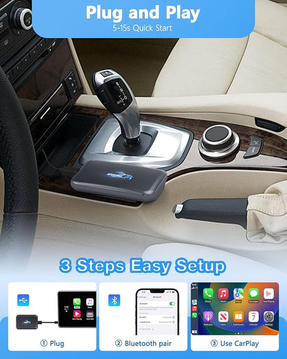 Wireless CarPlay Adapter for iPhone, Converts Wired to Wireless CarPlay, Upgraded Car Play Adapter for Apple Plug and Play for Factory Wired CarPlay Cars from 2015