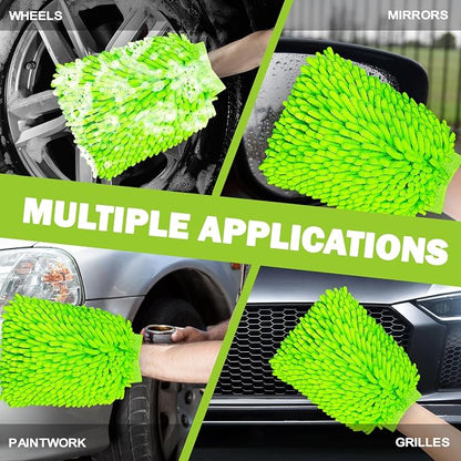 Car Wash Mitt, 2 Pack Premium Chenille Microfiber Wash Mitt, Scratch-Free & Lint-Free, Rich Foam, Highly Absorbent, Perfect for Car Washing and Detailing, 7.12''X10.14''