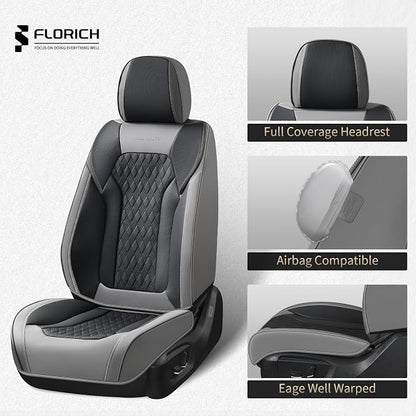 FLORICH Seat Covers, Car Seat Covers Front Seats, Luxury Nappa Leather Seat Covers, Breathable and Waterproof Car Seat Protector 2 Seat, Automotive Seat Covers Universal for Most Cars-Gray&Black
