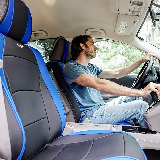 FH Group Front Set Faux Leather Car Seat Cushions, - 2 Pack Seat Covers for Cars Trucks SUV, Waterproof, Universal Fit Seat protector, Blue