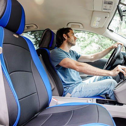FH Group Front Set Faux Leather Car Seat Cushions, - 2 Pack Seat Covers for Cars Trucks SUV, Waterproof, Universal Fit Seat protector, Blue