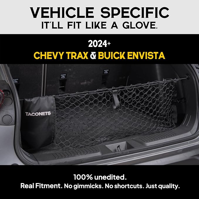 TacoNets Envelope Cargo Net for Chevy Trax/Buick Envista - Fits 2024-Current - Upgraded 5mm Bungee - Integrated Storage Bag - Heavy Duty Hooks - Designed in USA
