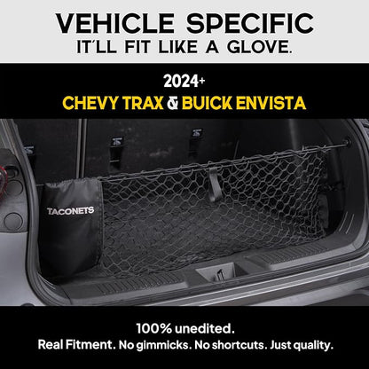 TacoNets Envelope Cargo Net for Chevy Trax/Buick Envista - Fits 2024-Current - Upgraded 5mm Bungee - Integrated Storage Bag - Heavy Duty Hooks - Designed in USA