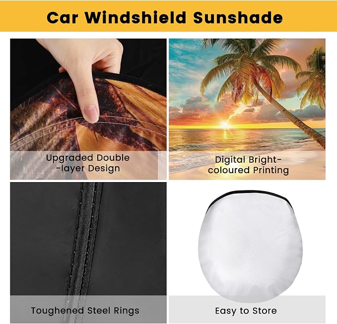 Windshield Sun Shade, Car Sun Shade Windshield, Reflector Sunshade Offers Ultimate Protection for Car Interior, Reflective Polyester Blocks Heat for Sedans, Mini SUVs, Hatchbacks - 57 x 31.5 inches