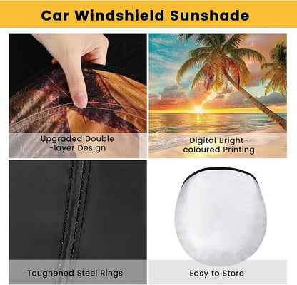 Windshield Sun Shade, Car Sun Shade Windshield, Reflector Sunshade Offers Ultimate Protection for Car Interior, Reflective Polyester Blocks Heat for Sedans, Mini SUVs, Hatchbacks - 57 x 31.5 inches