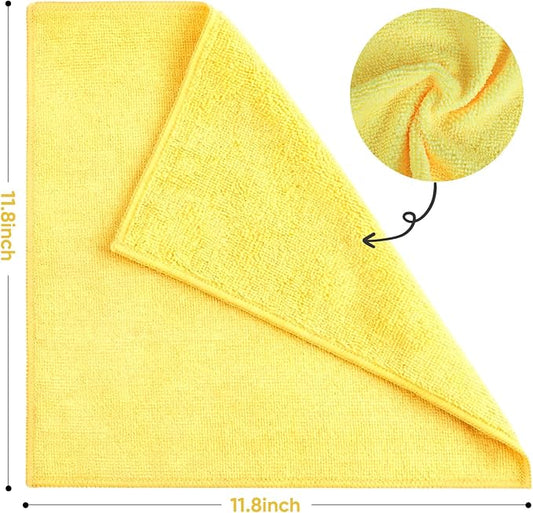 TEAWOO 10 PCS Yellow Microfiber Cleaning Cloths, Highly Absorbent Microfiber Towels for Car, Kitchen, Bathroom and Household Cleaning, 11.8" X11.8