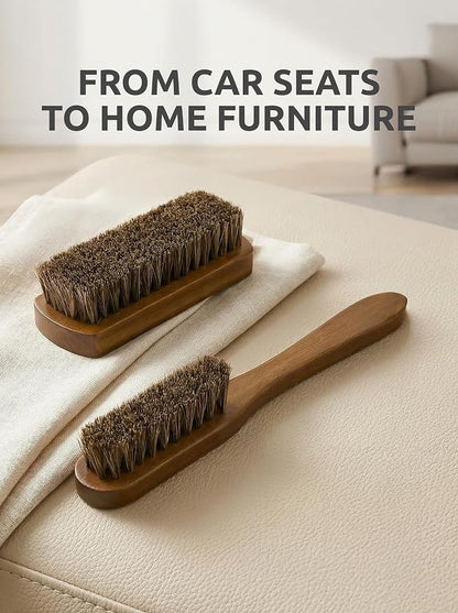 TAKAVU Leather & Upholstery Cleaning Brush Set, 100% Horse Hair Bristle, to Clean Car Seats & Leather Sofas, for Alcantara, Interiors, Furniture, Boots, Shoes, Bags and More