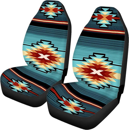 Aztec Southwest Native American Tribal Car Seat Covers Full Set,Turquoise Navajo Design Western Vehicle Front Rear Bench Cushion Protectors Auto Interior Accessories Universal Fit for Trucks