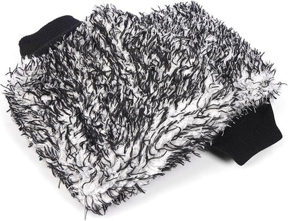 MIKKUPPA Microfiber Car Wash Mitt - Double-Sided Ultra Absorbent Scratch Free Premium Blend Glove for Car Washing Home Cleaning (Black, 2Pack, 11'' x 8'')