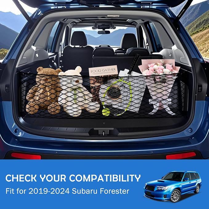 Envelope Style Cargo Net for 2019-2024 Subaru Forester Accessories, Rear Trunk SUV Mesh Cargo Net, Upgraded 5mm Bungee & Double-Layer Nylon Storage Tailgate Netting Grocery&Tools Holder Organizer