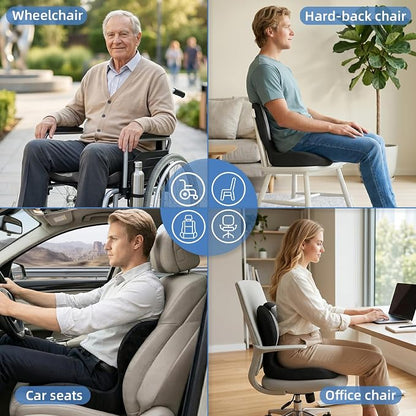 Memory Foam Seat Cushion,Orthopedic Ergonomic Seat Cushions for Tailbone,Sciatica, and Back Pressure Relief,L-Shaped Design & Adjustable Strap,Lumbar Support Pillow for Office,Car,Desk Chair
